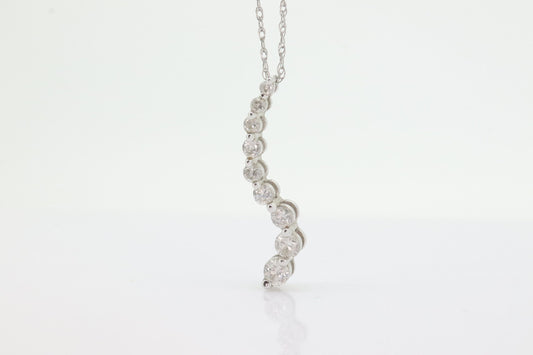 14k White Gold 9 diamond Journey Pendant and necklace. Love is a Journey Pendant. st(86)