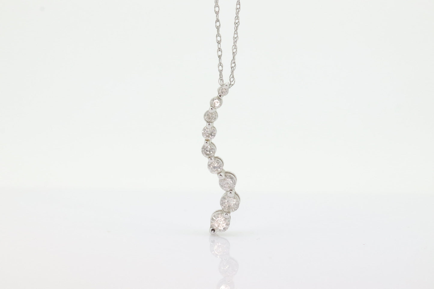 14k White Gold 9 diamond Journey Pendant and necklace. Love is a Journey Pendant. st(86)