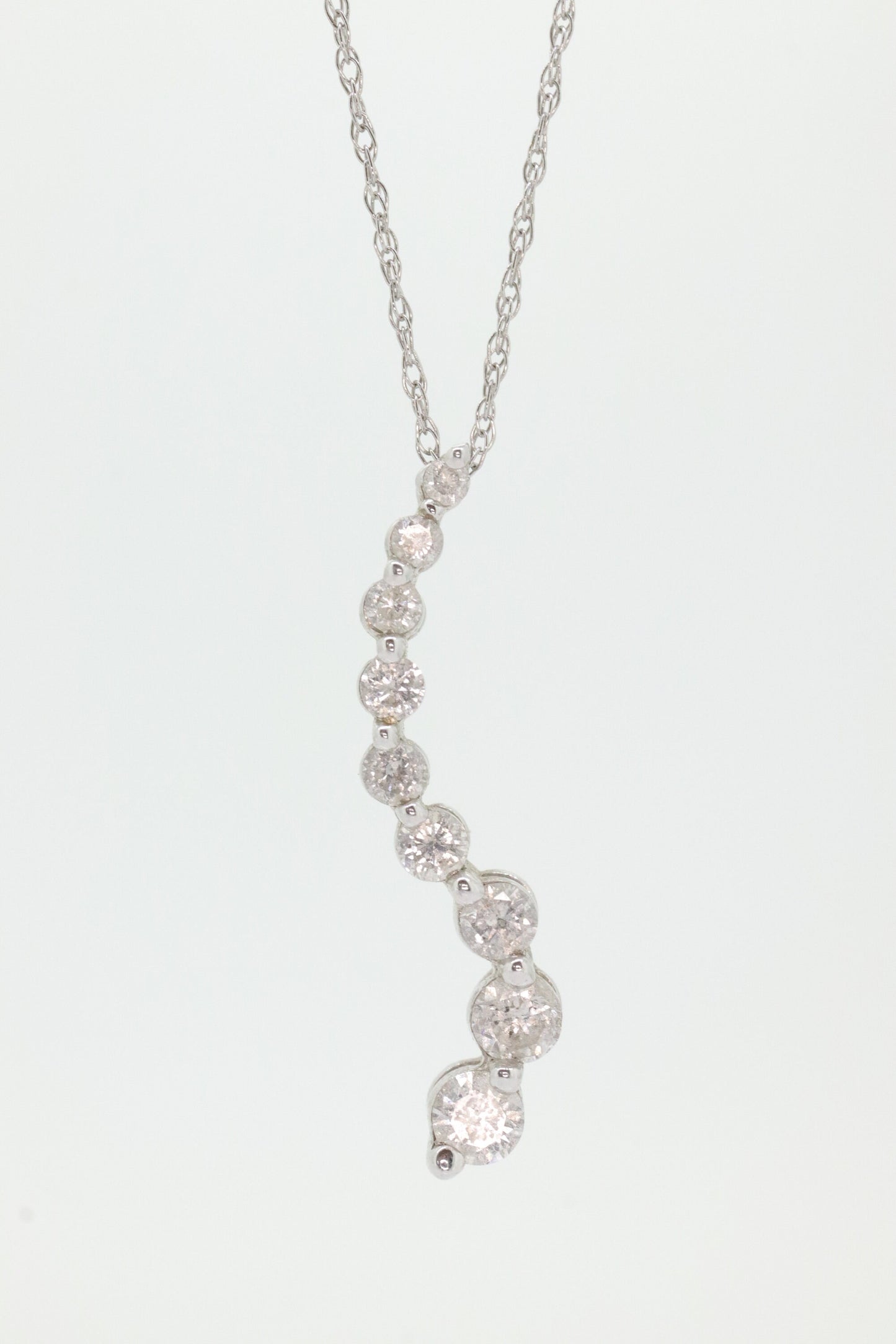 14k White Gold 9 diamond Journey Pendant and necklace. Love is a Journey Pendant. st(86)