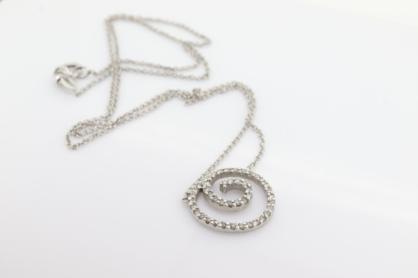 14K Diamond Pave Pendant. Spiral, Open Circle, Eternity Circle of Life Pave Diamond Pendant Necklace st(104)