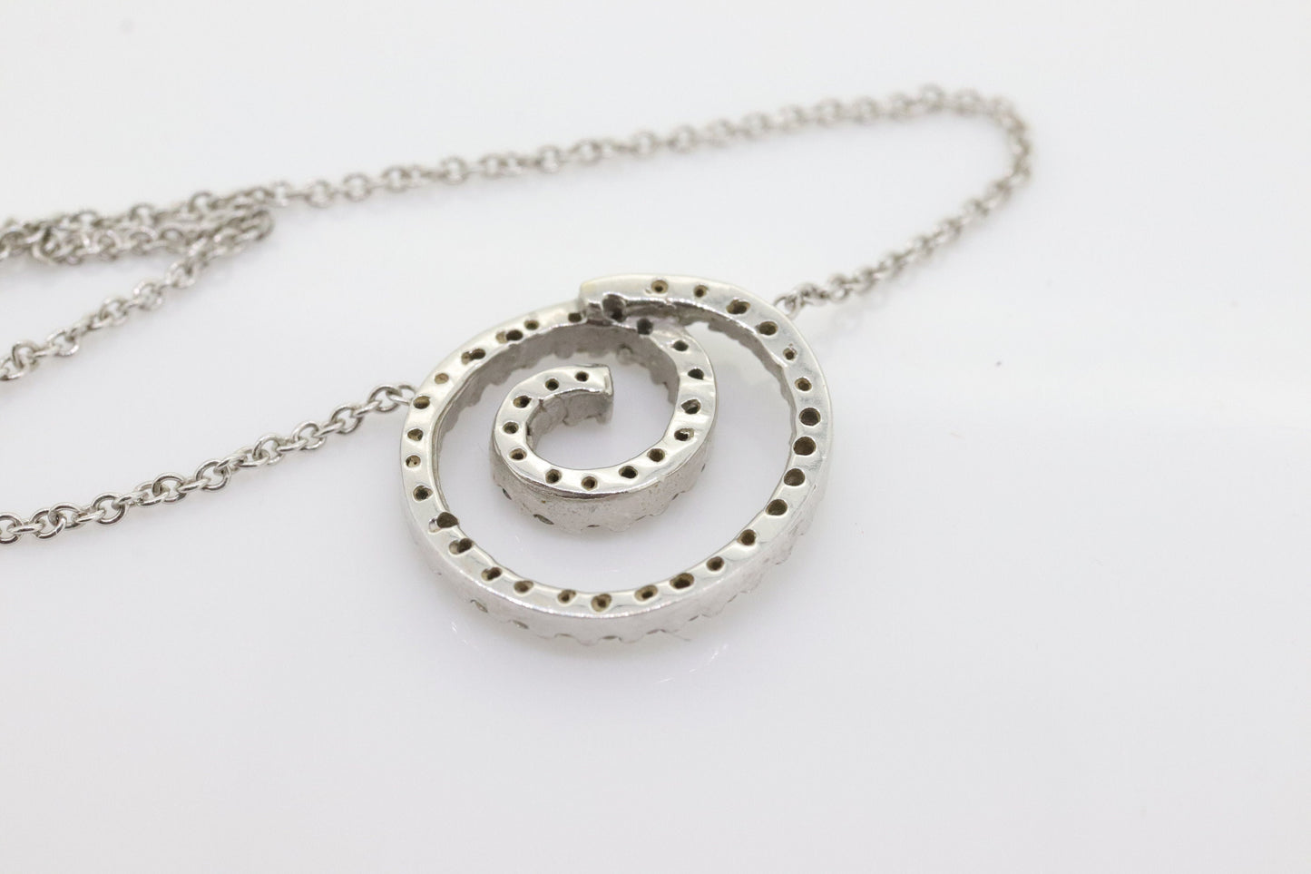 14K Diamond Pave Pendant. Spiral, Open Circle, Eternity Circle of Life Pave Diamond Pendant Necklace st(104)