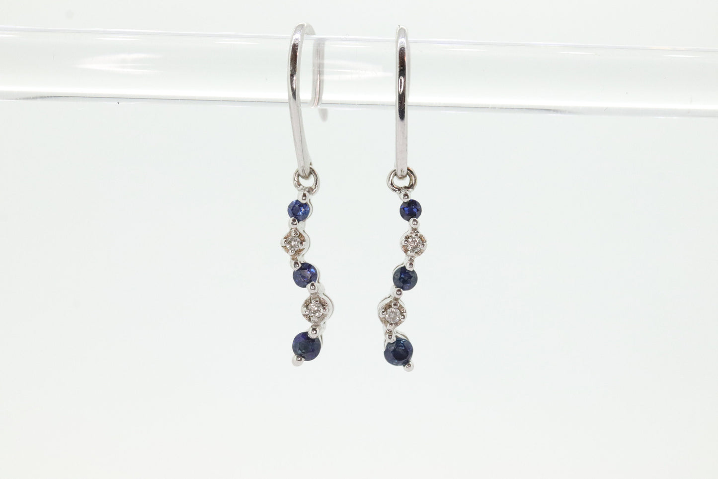10k Sapphire and Diamond Dangle Earrings. Journey Sapphire Diamond Drop Earrings. st(46)