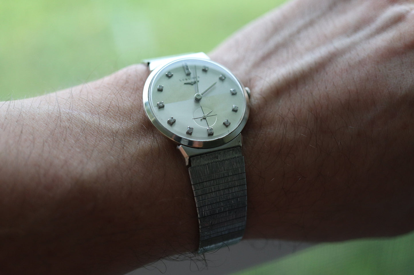 LONGINES WATCH. 14k Longines Diamond Mens Watch with 14 diamond Face. Likely a 22L movement, 1950s RAJAH