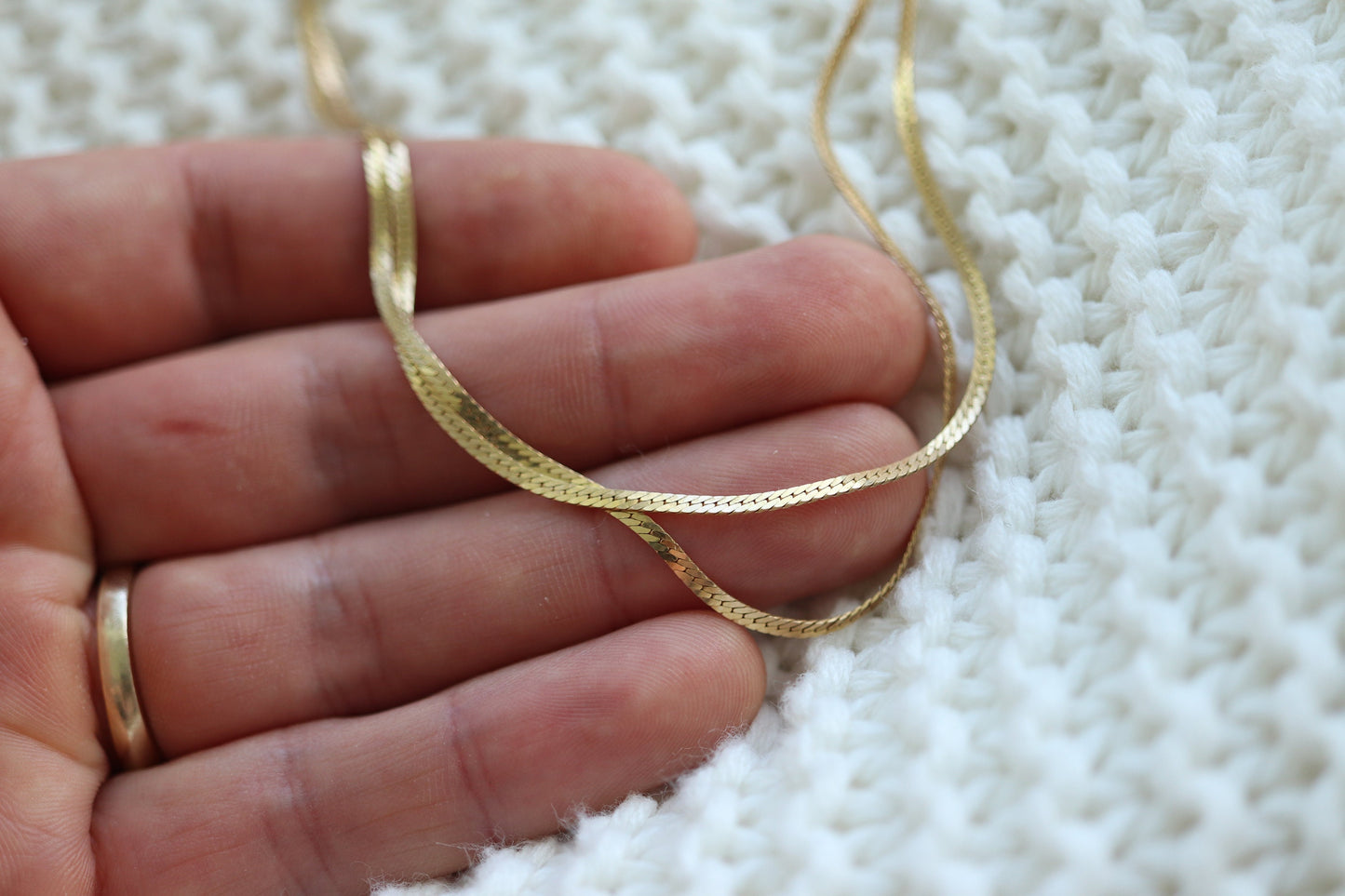 14k Herringbone Chain Necklace. 14k Yellow Gold Herringbone Long Chain. 2mm 30in 5.9gram st(41)