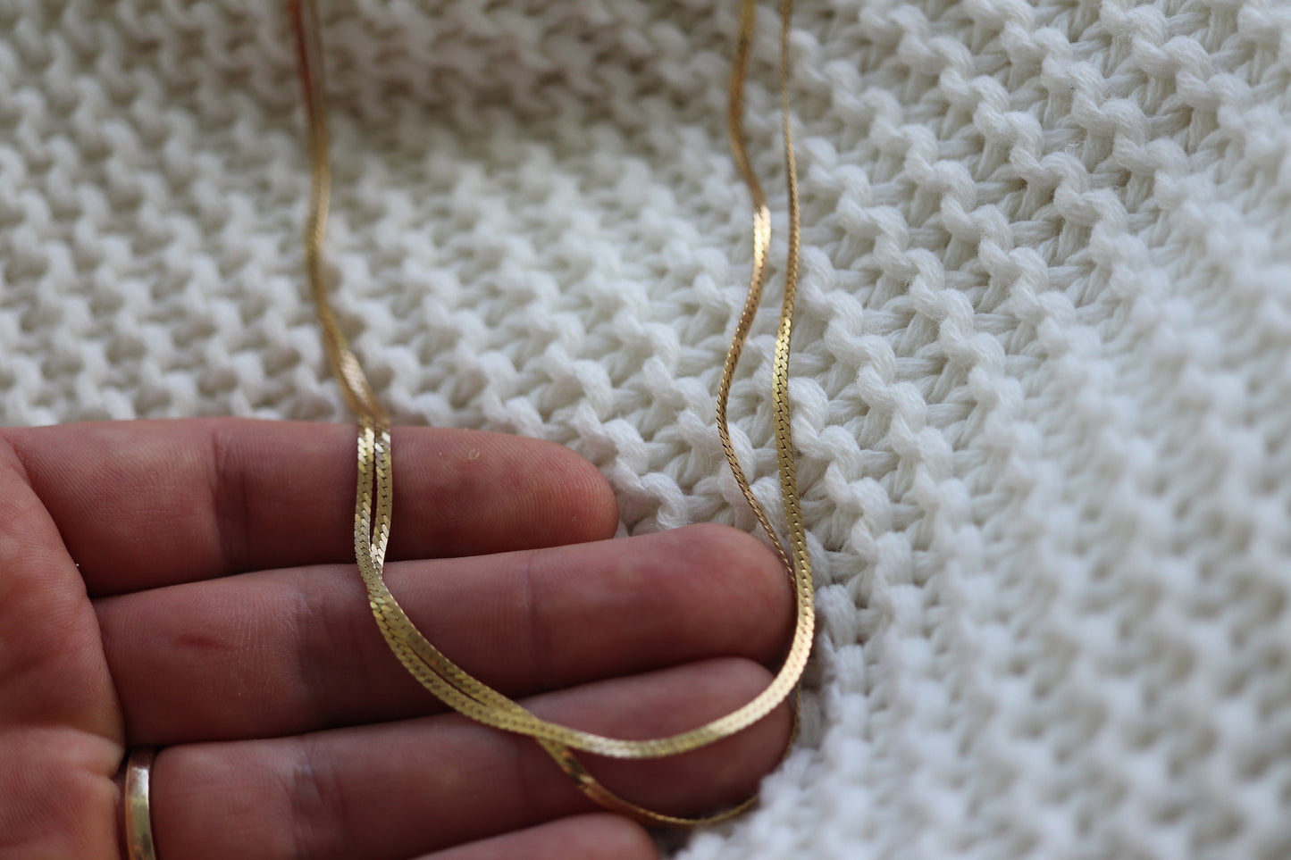 14k Herringbone Chain Necklace. 14k Yellow Gold Herringbone Long Chain. 2mm 30in 5.9gram st(41)