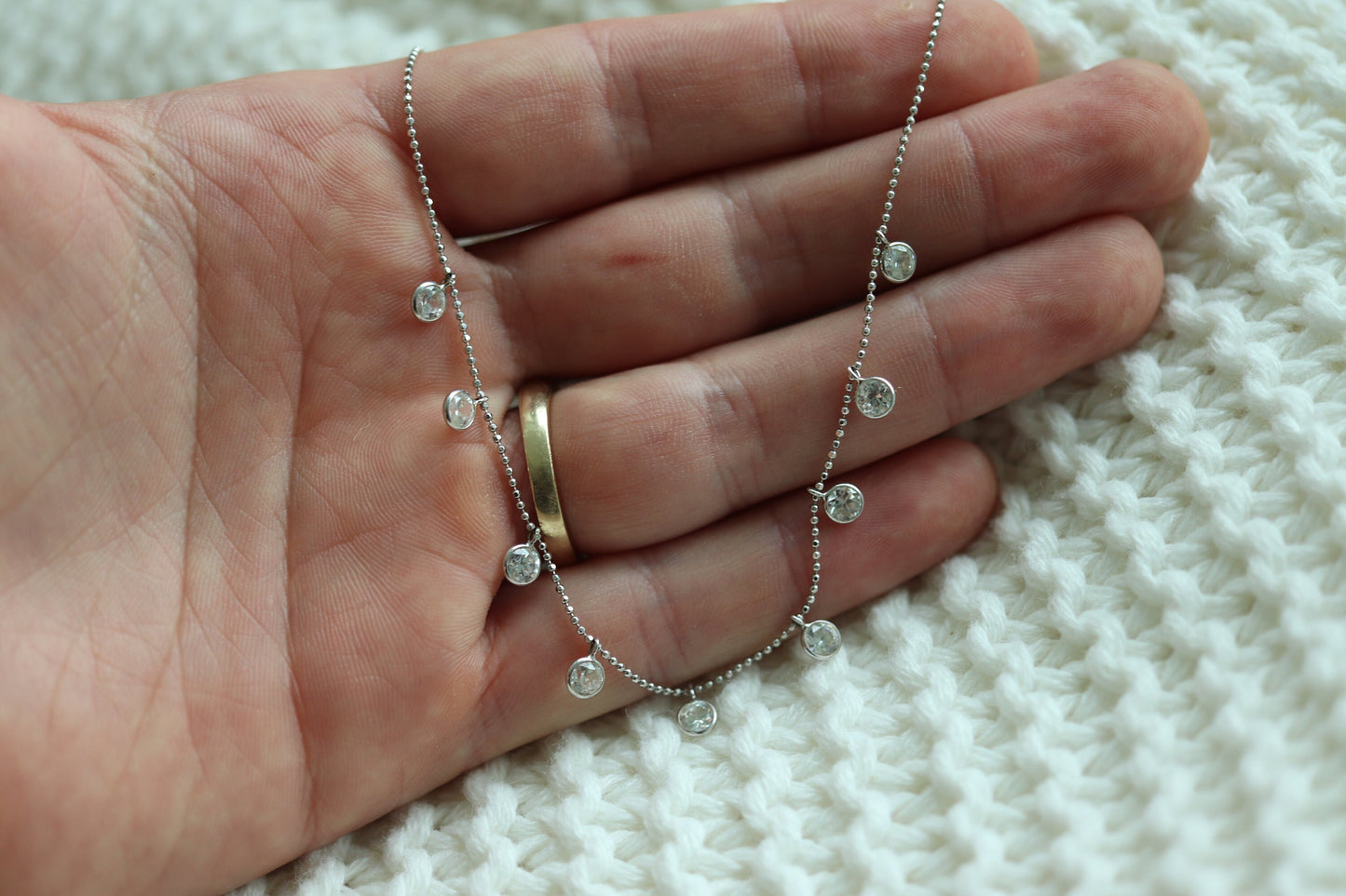 14k Bezel Gem Layered Necklace. Wonderful Diamond (CZ) Gem Necklace Chain. st(93/50)