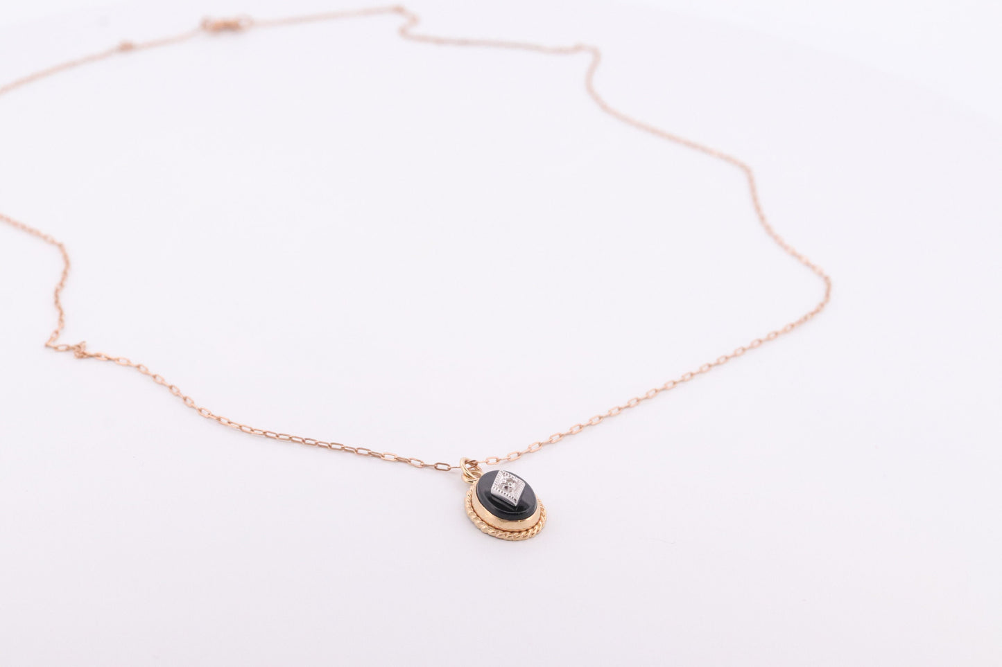 Onyx Diamond Pendant. Gold Filled 1/20th 14k Art Deco Mourning Onyx Pendant for a necklace. oval Onyx Pendant. st(37)