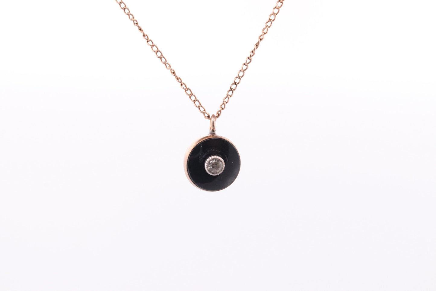 Onyx Pendant. VAN DeLL Gold Filled 1/20th 12k Art Deco Mourning Onyx Pendant for a necklace. Round Onyx Pendant. st(37)