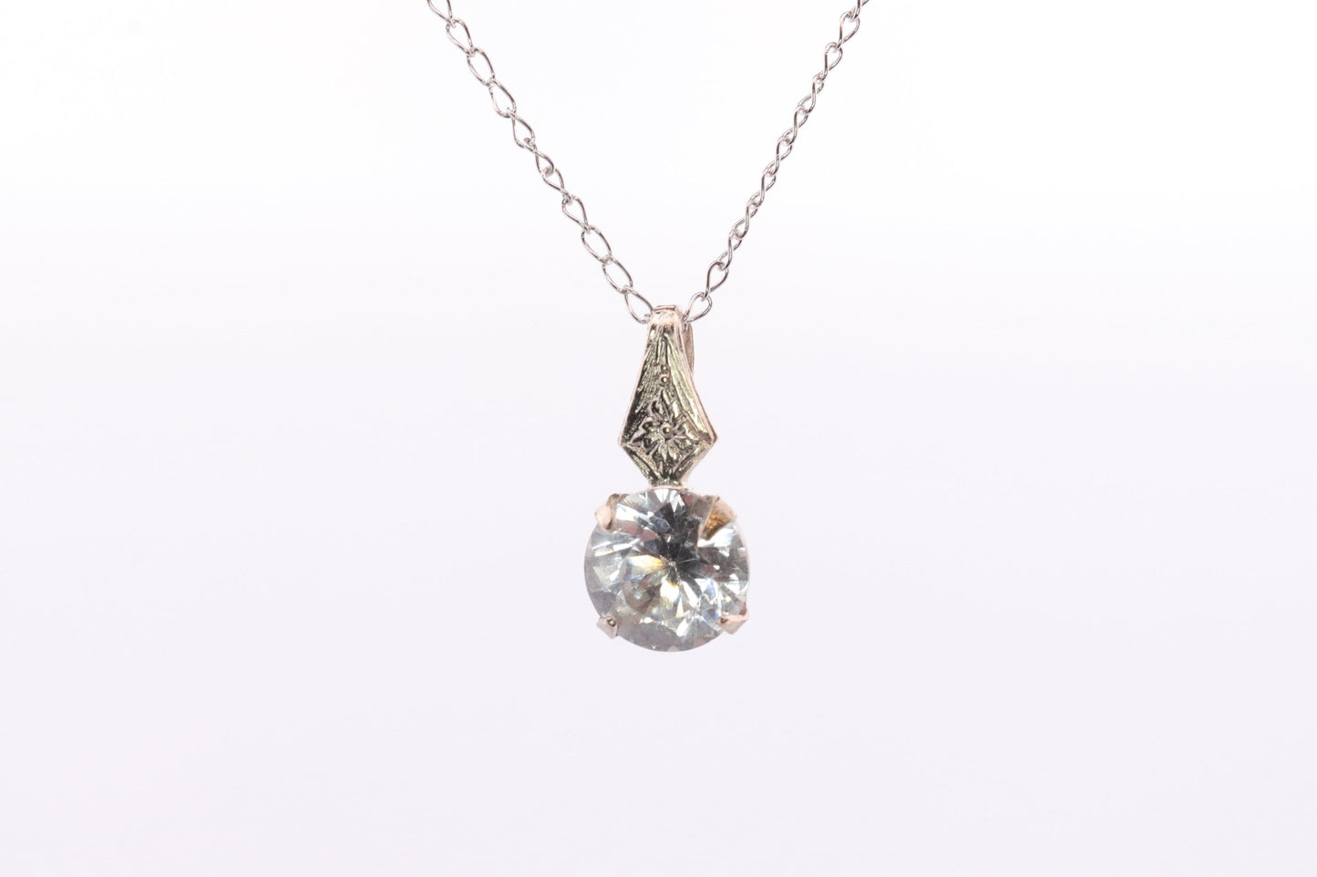 14k CZ Drop Solitaire pendant and 14k cable necklace. st(60)
