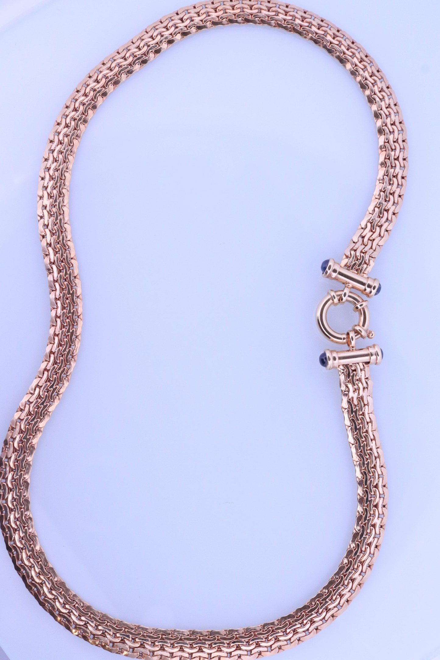 14k Yellow Bismark Chain Mesh Necklace. Sapphire Clasp Chain Mesh link Yellow gold Italian Byzantine Necklace. Sapphire Cabochon (st770)