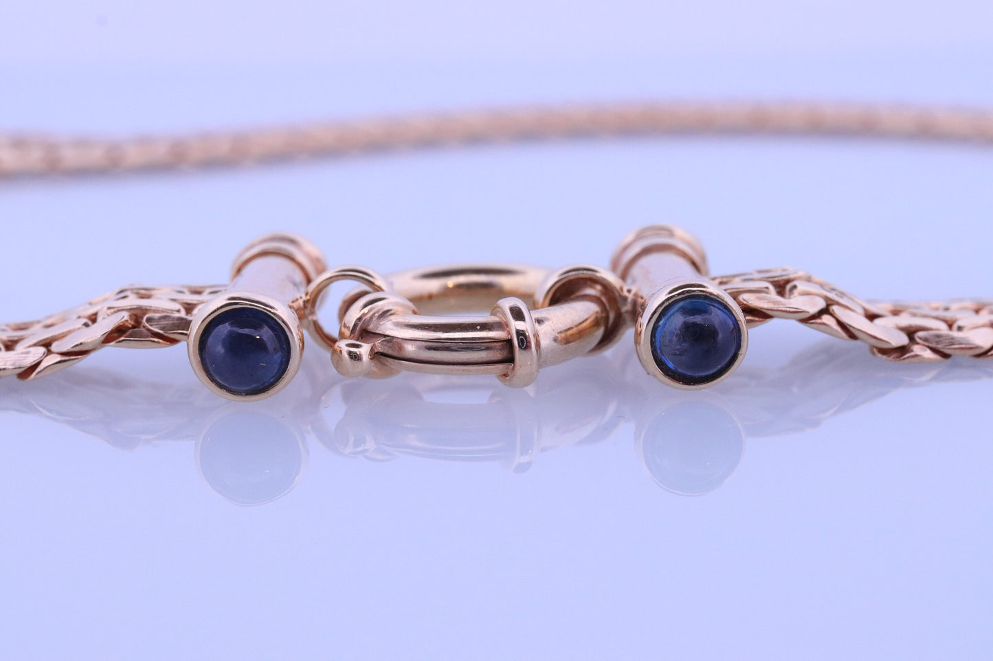 14k Yellow Bismark Chain Mesh Necklace. Sapphire Clasp Chain Mesh link Yellow gold Italian Byzantine Necklace. Sapphire Cabochon (st770)