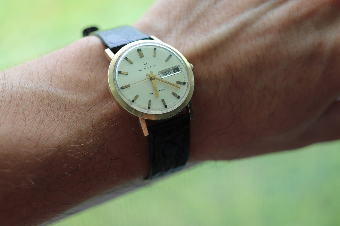 HAMILTON THIN o MATIC Watch. 14k Yellow Gold Round Hamilton wristwatch
