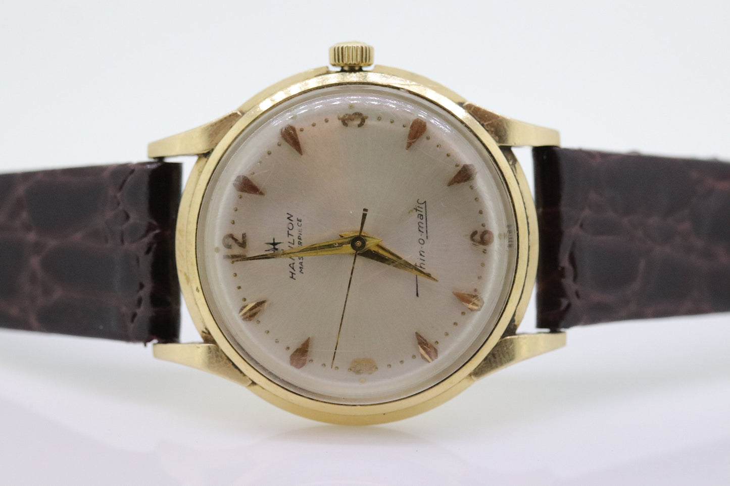 HAMILTON THIN o MATIC Watch. 14k Yellow Gold Round Hamilton wristwatch. Hamilton 956167 Mens watch.