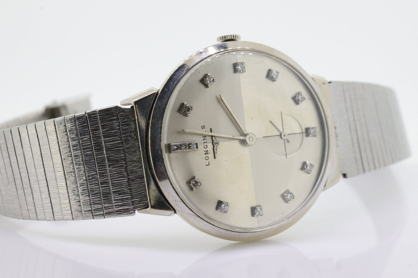 LONGINES WATCH. 14k Longines Diamond Mens Watch with 14 diamond Face. Likely a 22L movement, 1950s RAJAH