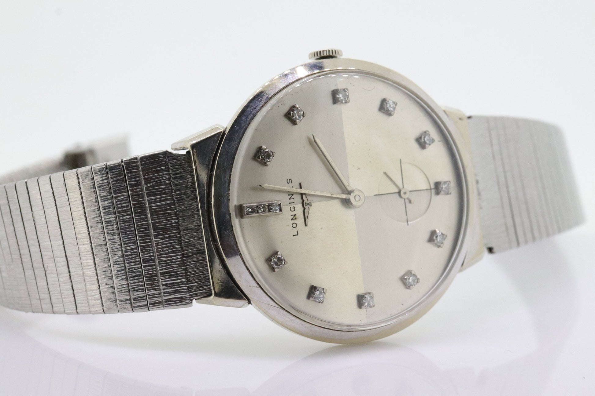 LONGINES WATCH. 14k Longines Diamond Mens Watch with 14 diamond Face. Likely a 22L movement, 1950s RAJAH