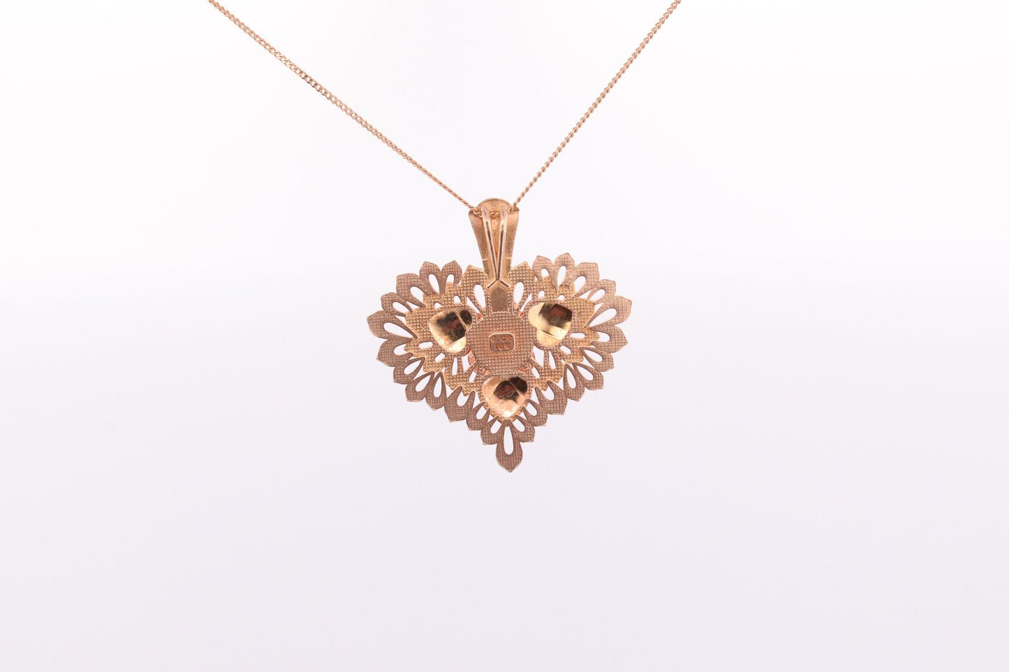 Black Hills Gold Heart Necklace. Large Open Filigree Heart with Rose. 10k multi tone Black Hills Gold. st(60)