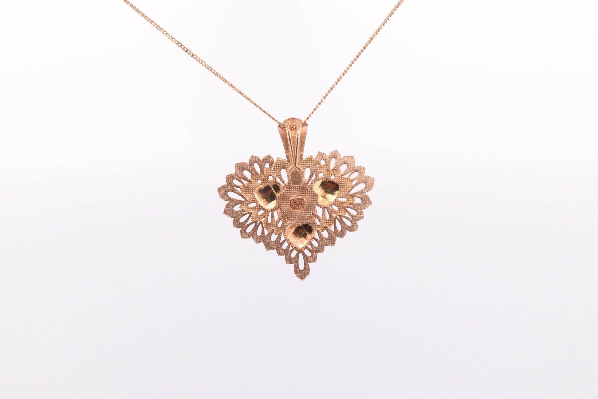 Black Hills Gold Heart Necklace. Large Open Filigree Heart with Rose. 10k multi tone Black Hills Gold. st(60)