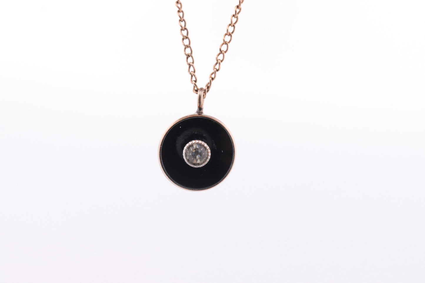 Onyx Pendant. VAN DeLL Gold Filled 1/20th 12k Art Deco Mourning Onyx Pendant for a necklace. Round Onyx Pendant. st(37)