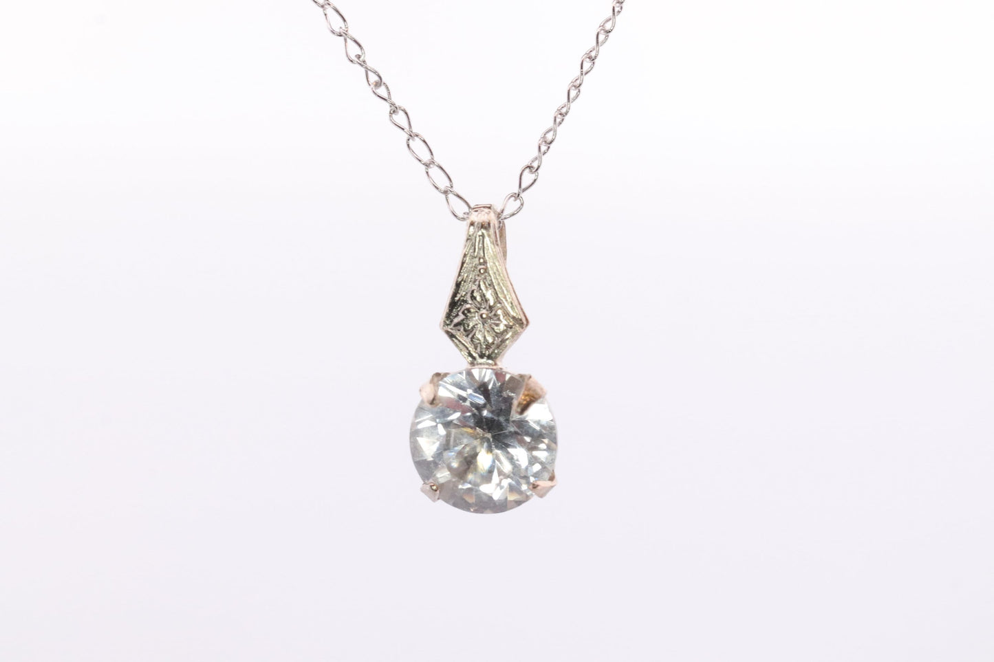 14k CZ Drop Solitaire pendant and 14k cable necklace. st(60)
