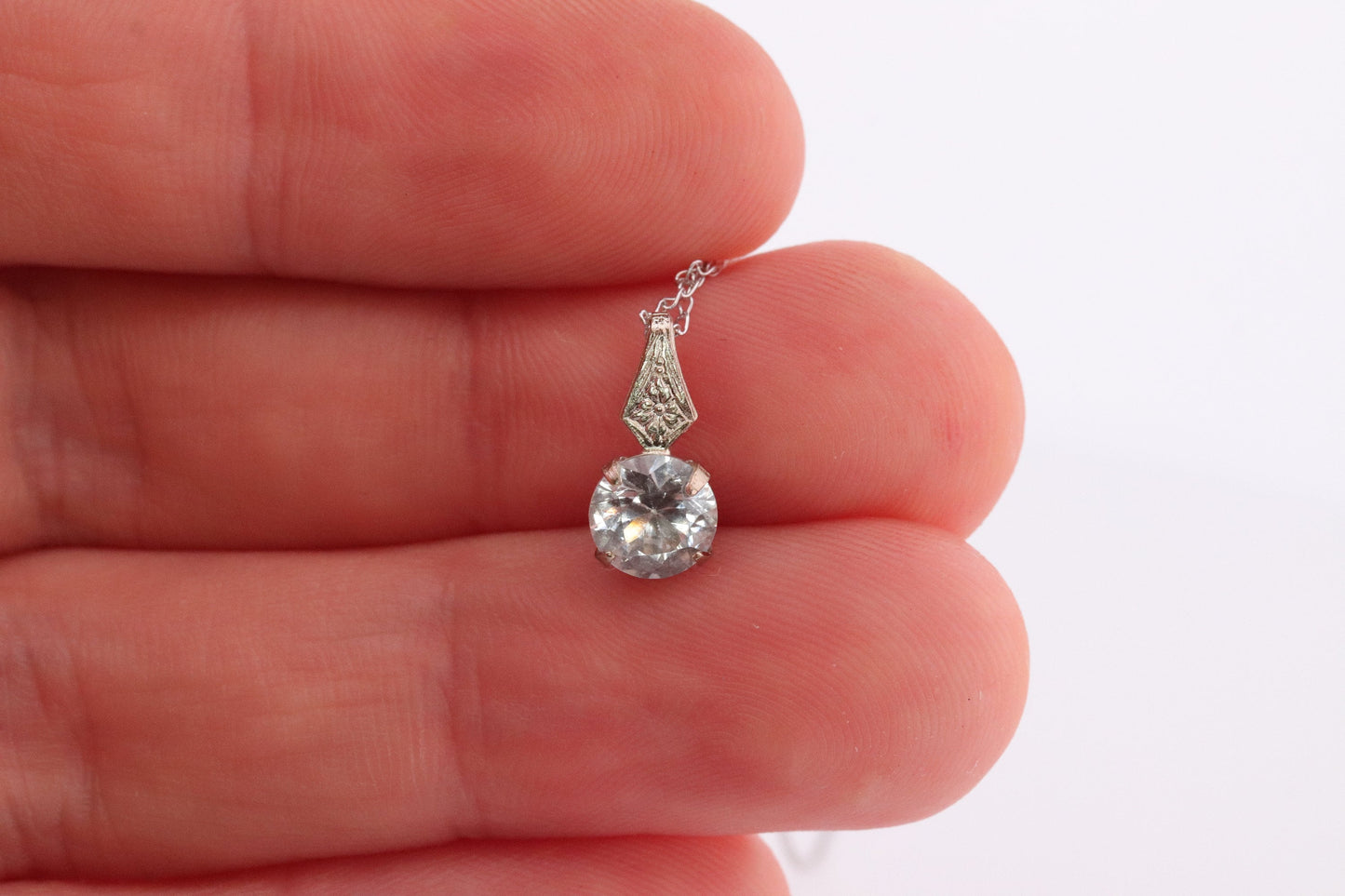 14k CZ Drop Solitaire pendant and 14k cable necklace. st(60)