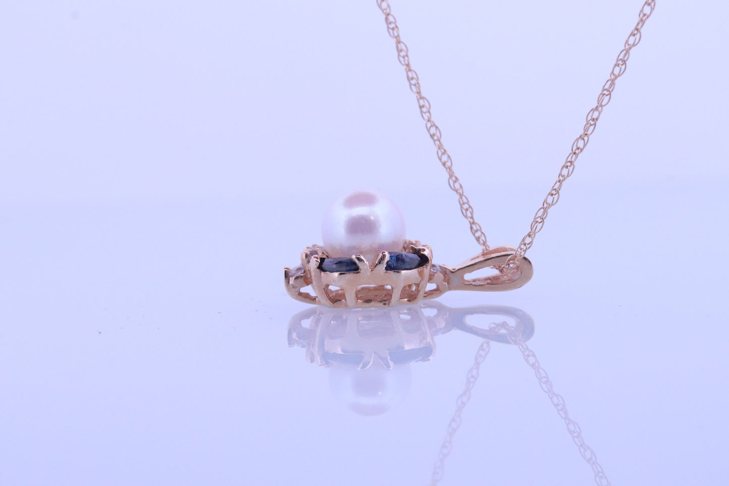 Pearl Sapphire diamond pendant. 14k Pearl Genuine diamond Sapphire halo pendant with rope necklace. Pearl Halo pendant Yellow gold. st(61)