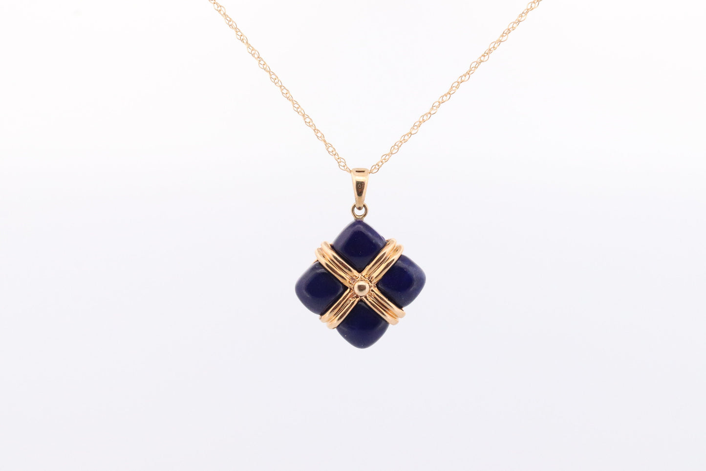 14k Lapis Lazuli Pendant. GIFT square wrapped presents Blue Lapis Lazuli gold Necklace. Carved Lapis Blue. st(124)