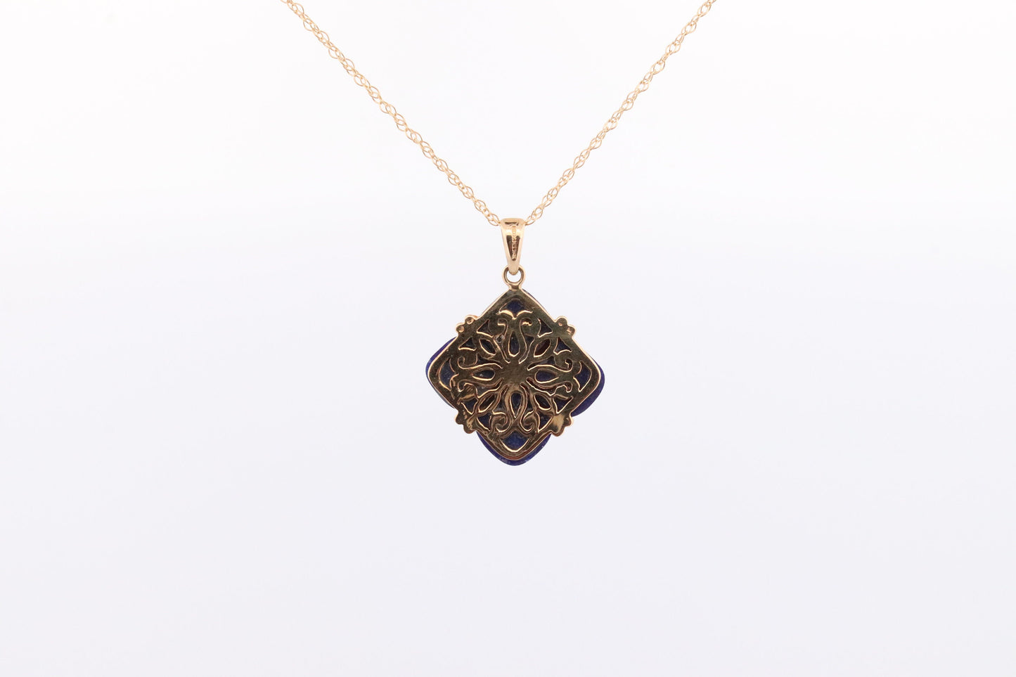 14k Lapis Lazuli Pendant. GIFT square wrapped presents Blue Lapis Lazuli gold Necklace. Carved Lapis Blue. st(124)