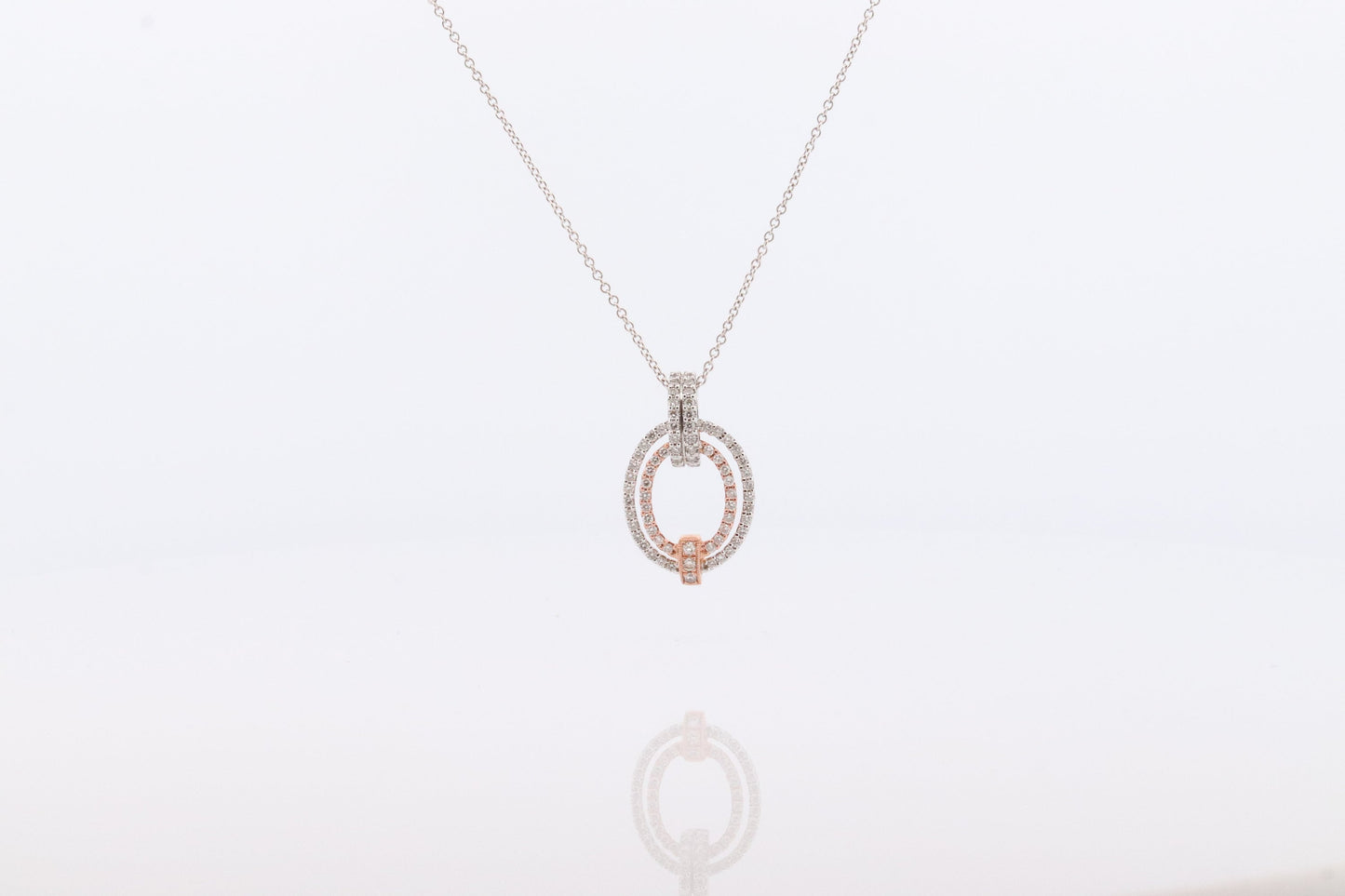 SIMON G 18k diamond Loop Pendant. 18k White and Rose Gold Pave Diamond Necklace. Double Halo Pendant. st(242)