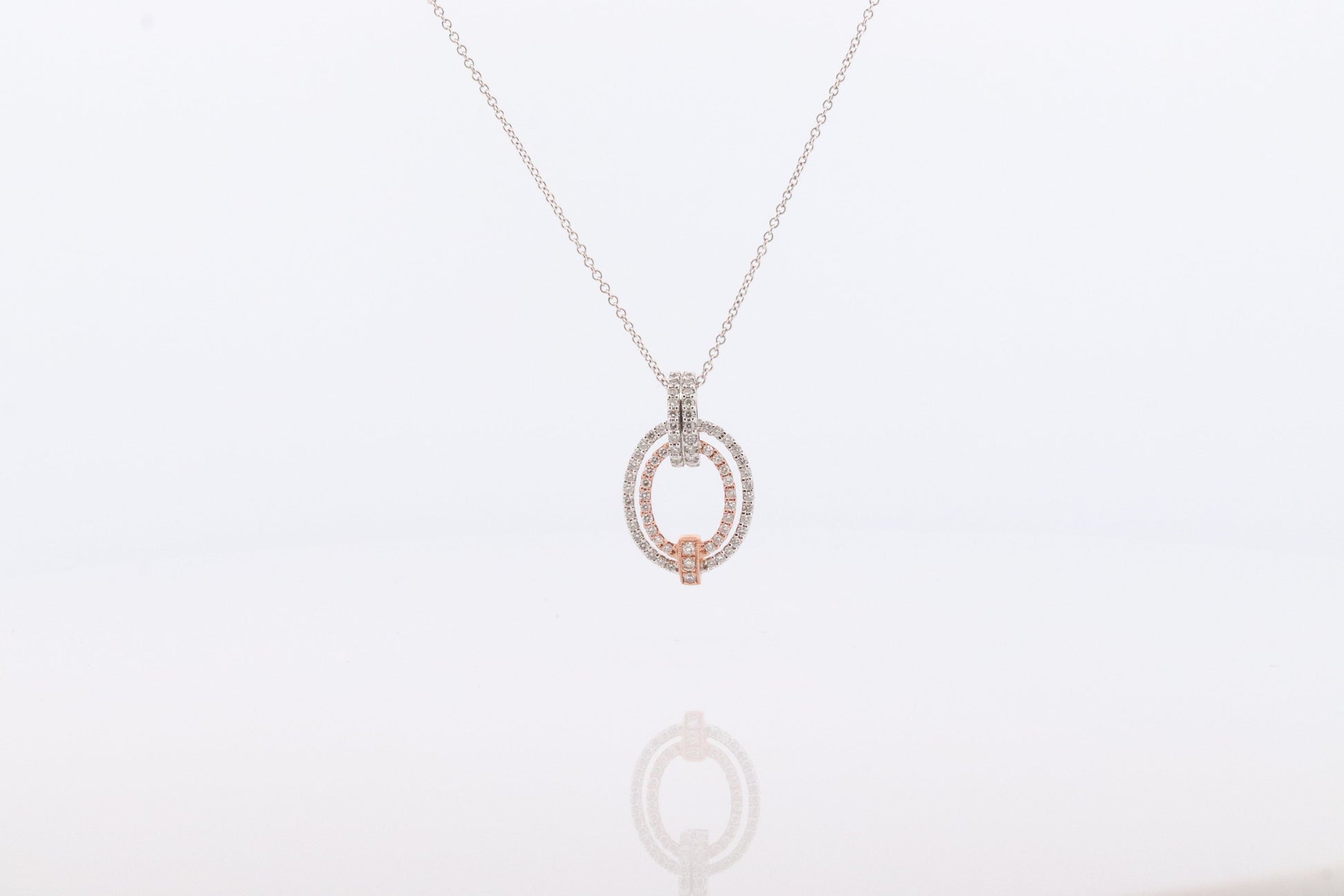 SIMON G 18k diamond Loop Pendant. 18k White and Rose Gold Pave Diamond Necklace. Double Halo Pendant. st(242)