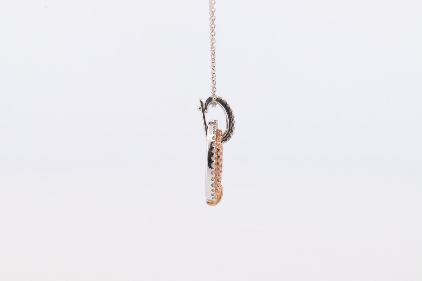 SIMON G 18k diamond Loop Pendant. 18k White and Rose Gold Pave Diamond Necklace. Double Halo Pendant. st(242)