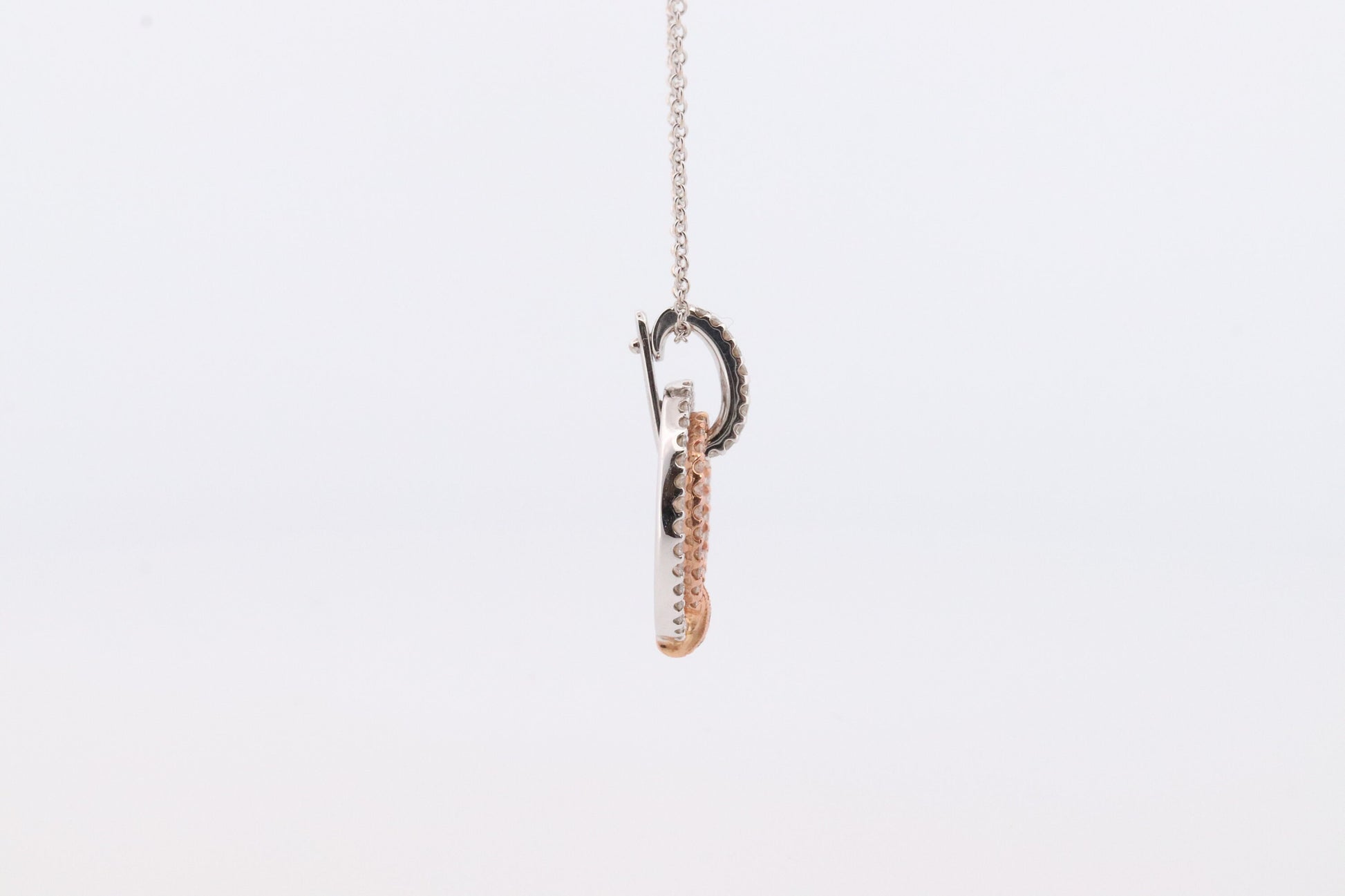 SIMON G 18k diamond Loop Pendant. 18k White and Rose Gold Pave Diamond Necklace. Double Halo Pendant. st(242)