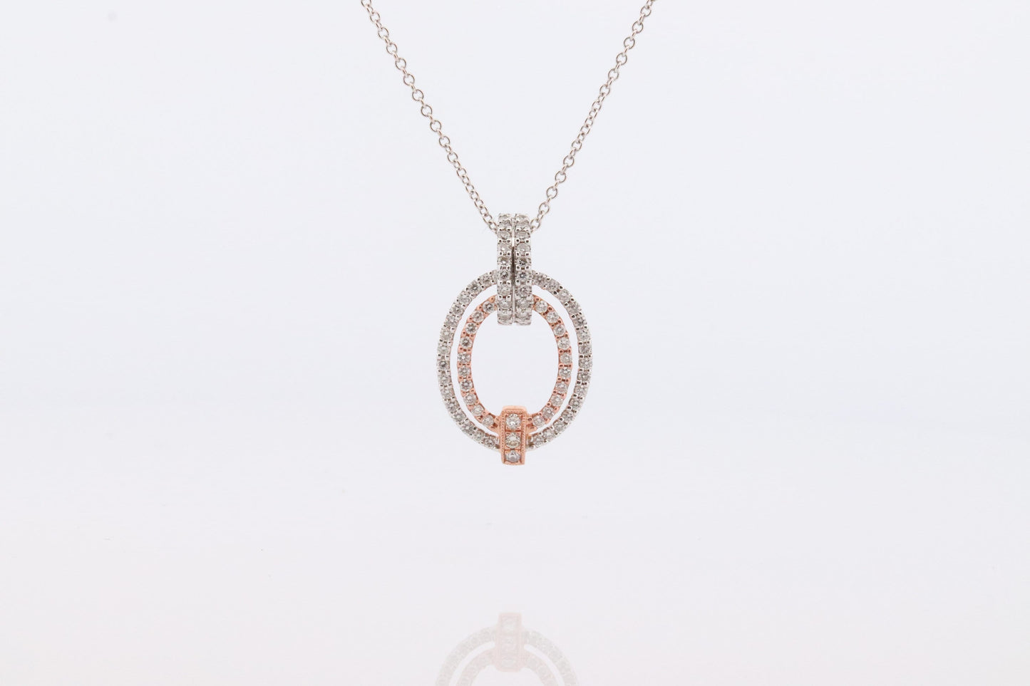 SIMON G 18k diamond Loop Pendant. 18k White and Rose Gold Pave Diamond Necklace. Double Halo Pendant. st(242)