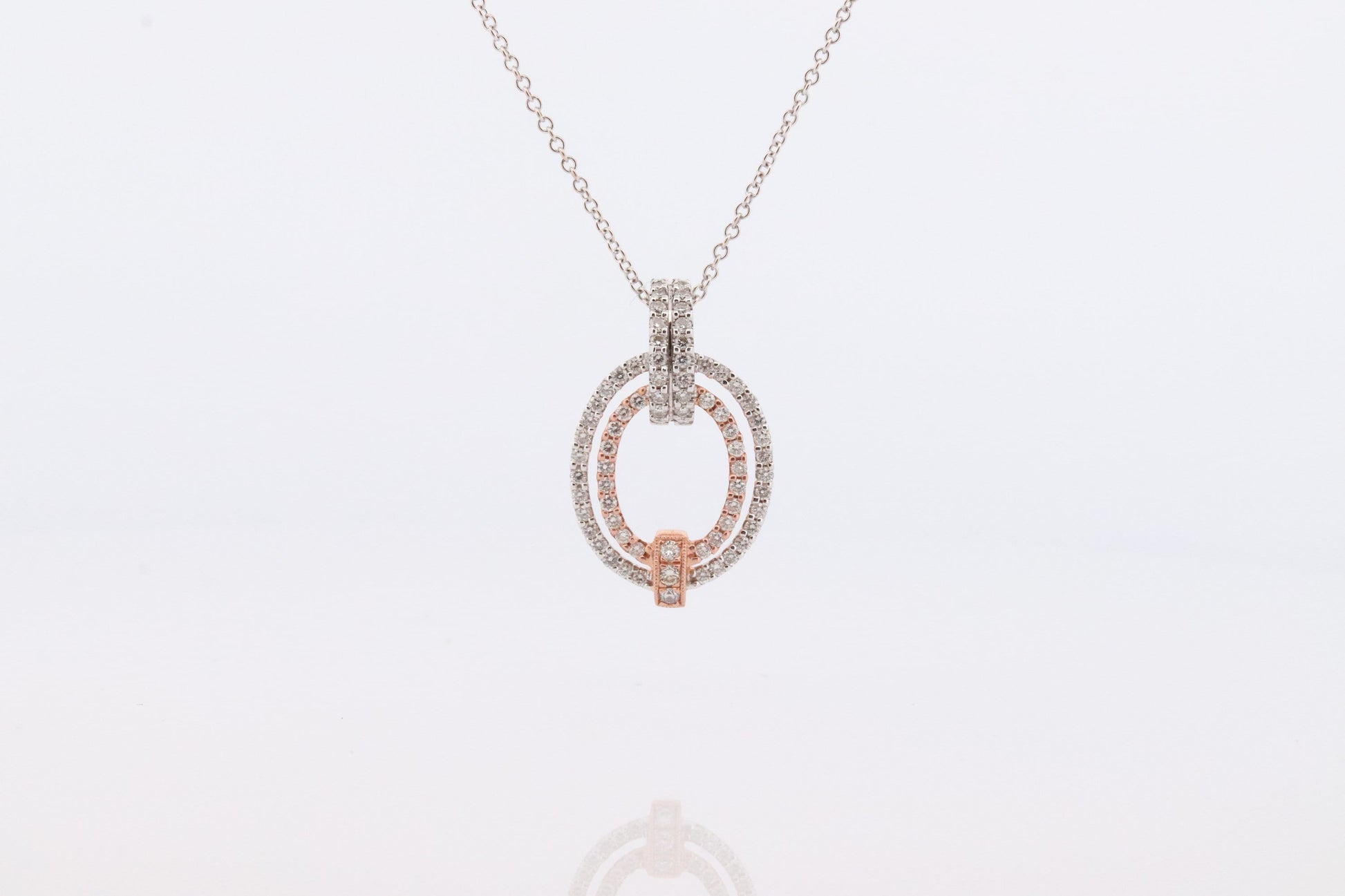 SIMON G 18k diamond Loop Pendant. 18k White and Rose Gold Pave Diamond Necklace. Double Halo Pendant. st(242)
