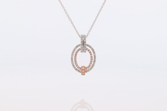 SIMON G 18k diamond Loop Pendant. 18k White and Rose Gold Pave Diamond Necklace. Double Halo Pendant. st(242)
