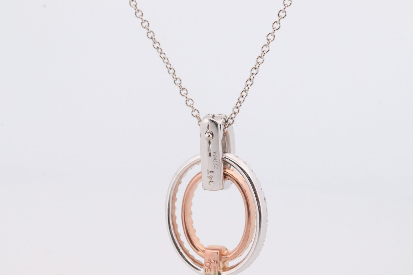 SIMON G 18k diamond Loop Pendant. 18k White and Rose Gold Pave Diamond Necklace. Double Halo Pendant. st(242)
