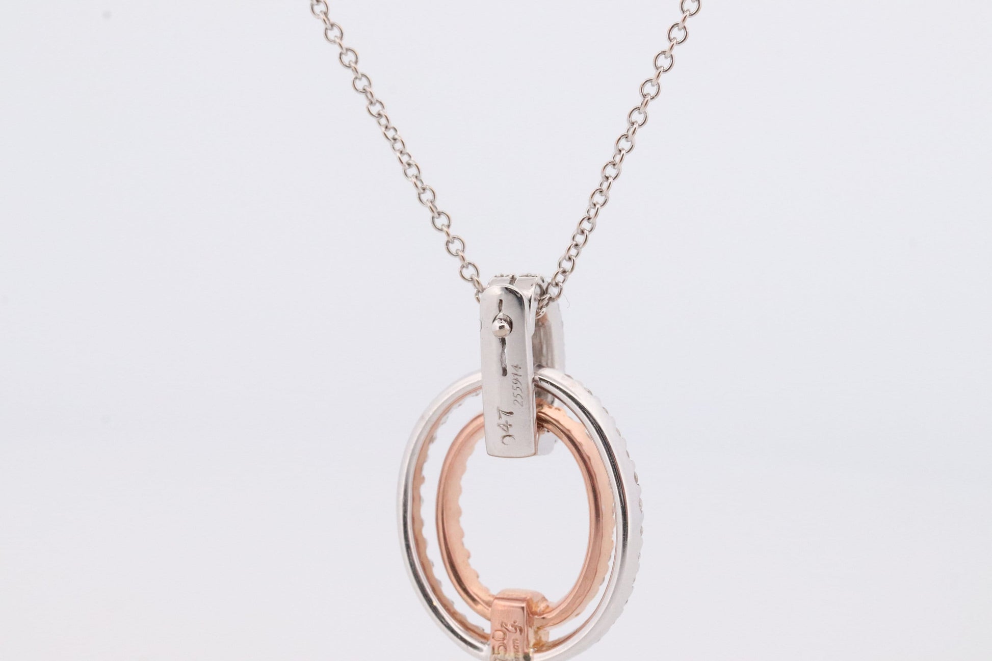 SIMON G 18k diamond Loop Pendant. 18k White and Rose Gold Pave Diamond Necklace. Double Halo Pendant. st(242)