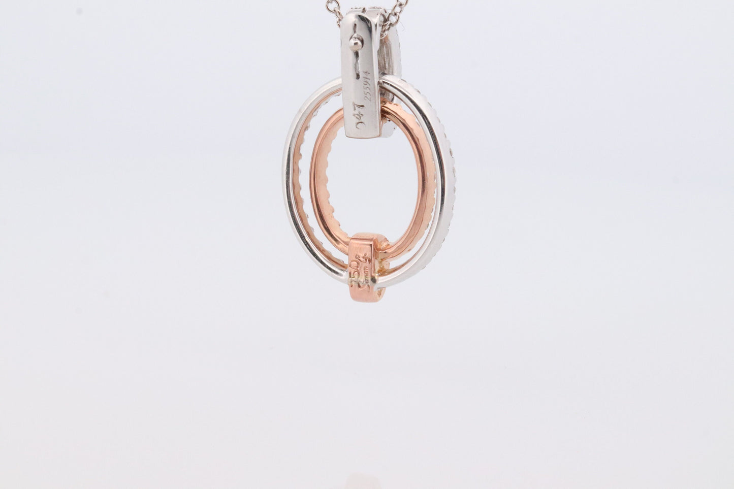SIMON G 18k diamond Loop Pendant. 18k White and Rose Gold Pave Diamond Necklace. Double Halo Pendant. st(242)