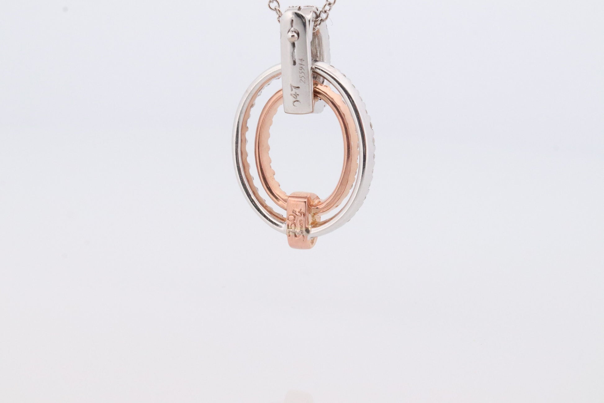 SIMON G 18k diamond Loop Pendant. 18k White and Rose Gold Pave Diamond Necklace. Double Halo Pendant. st(242)