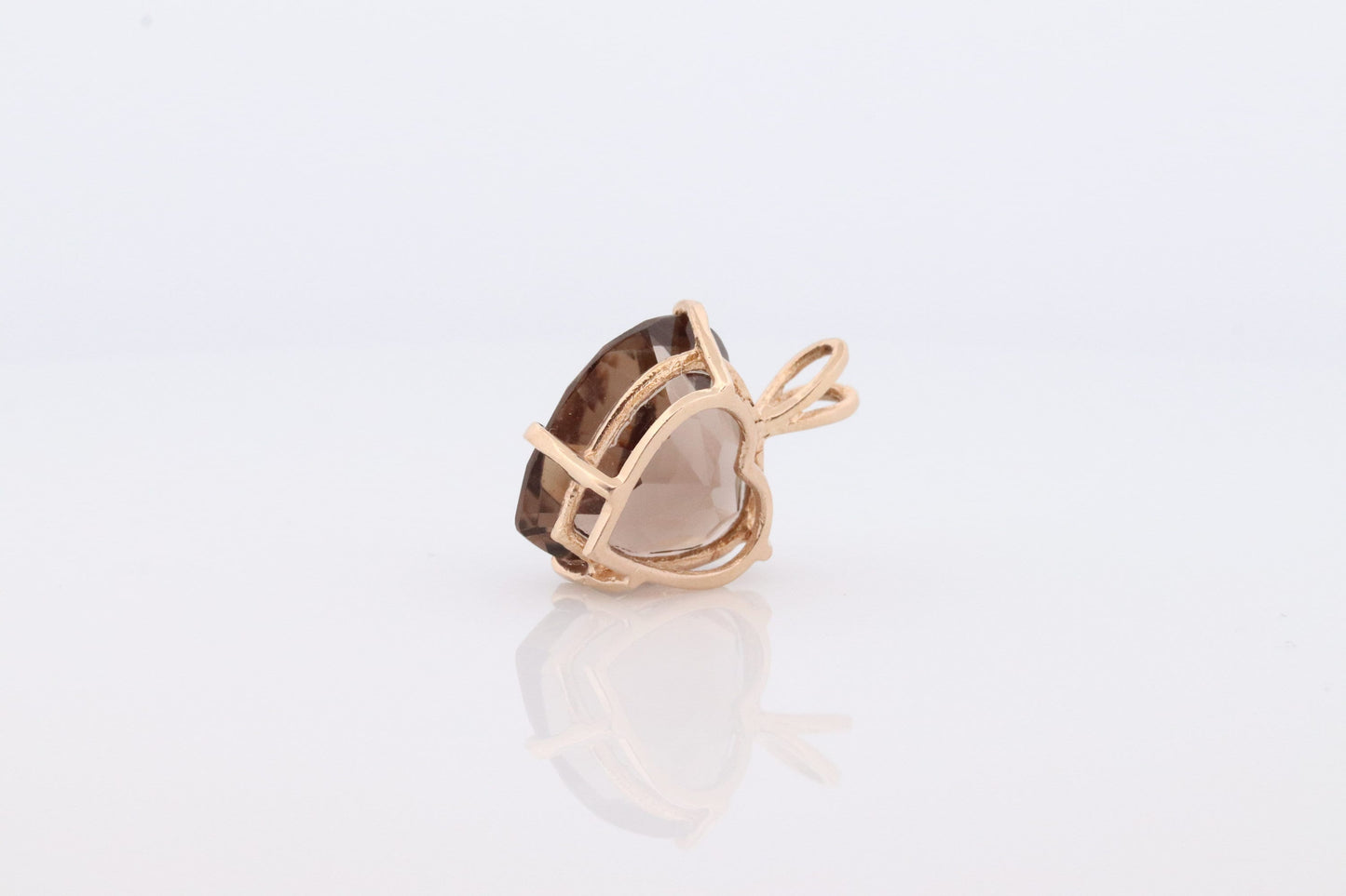 14k Heart Pendant. Smoky Quartz Carved Heart Pendant Charm. Large Heart Pendant. st(42)