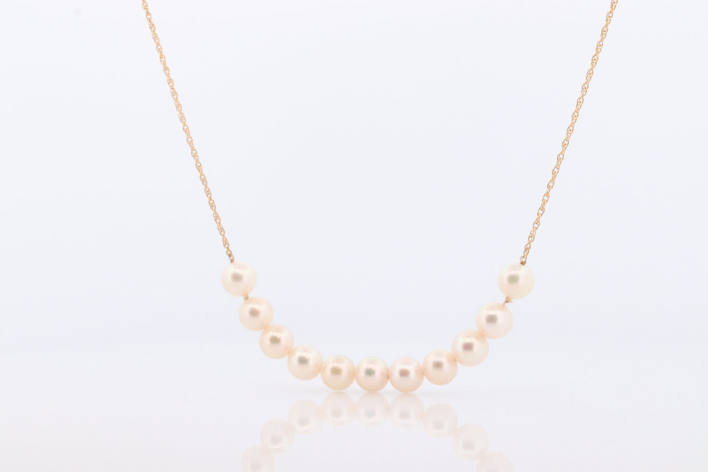 14k Akoya Pearl Necklace. Long Station Pearl Chain Necklace. 27in length 7mm AKOYA pearls. Layering Necklace. st(42)