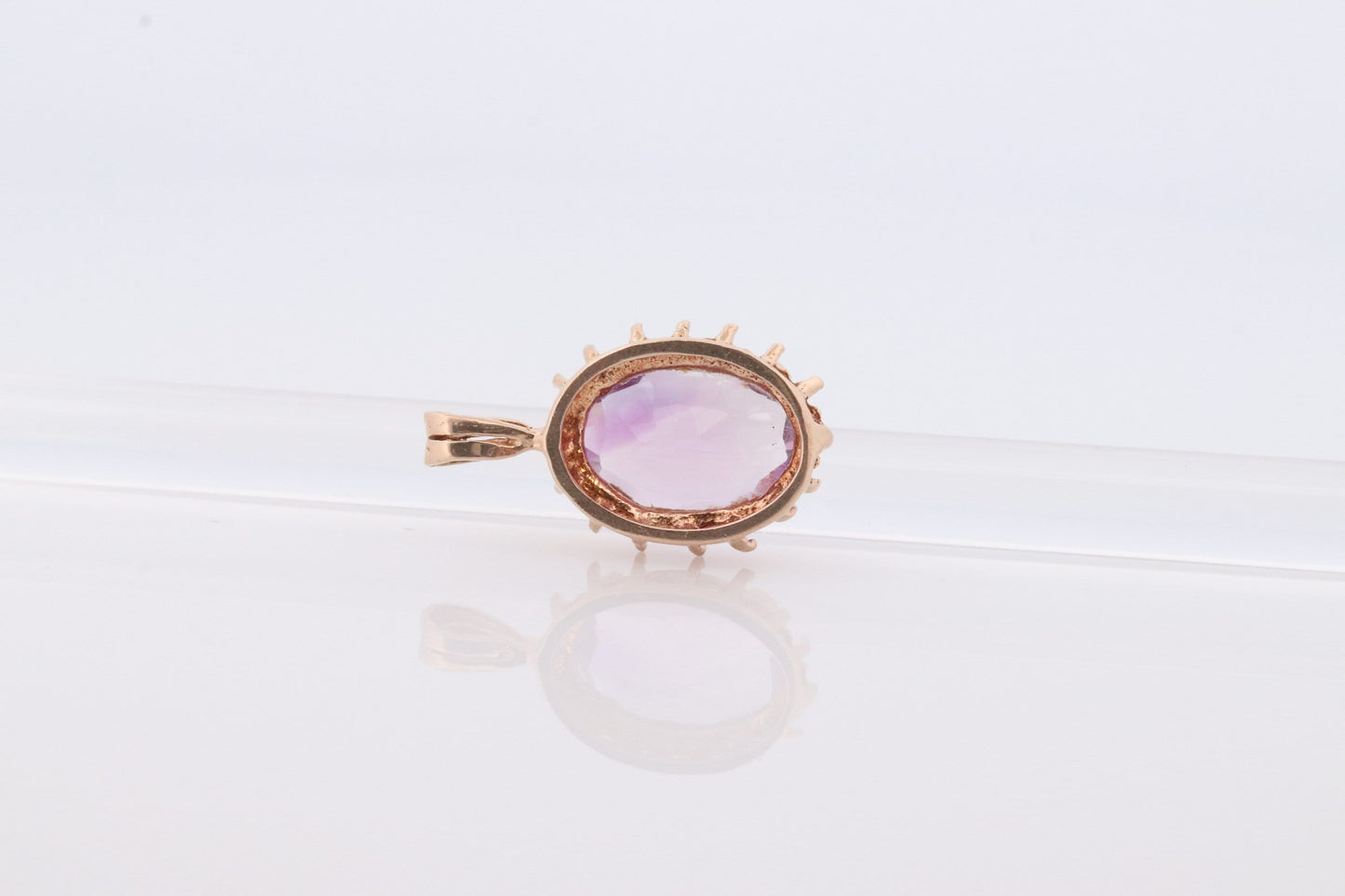 14k Amethyst Purple Pendant. Amethyst Oval solitaire pendant charm. st(42)
