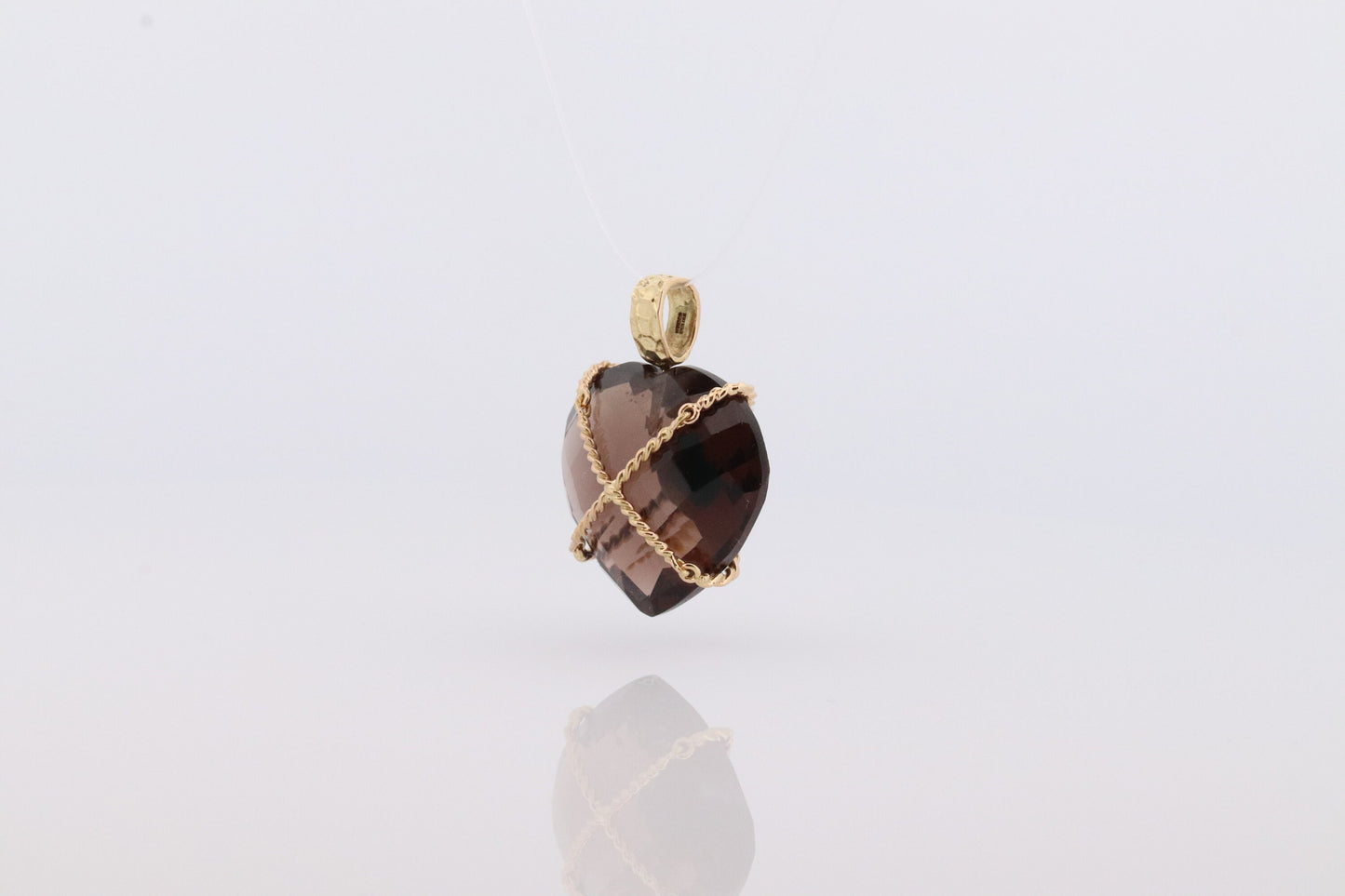 18k Heart Pendant. Smoky Quartz Carved Heart Pendant Charm. Turquoise Cabochon with 18k Bound Large Heart Pendant. st(92)