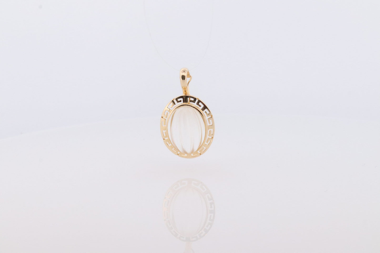 14k Carved Pendant. White Clear Quartz Carved Pumpkin Pendant Charm. Large Carved Crystal Pendant. st(73)
