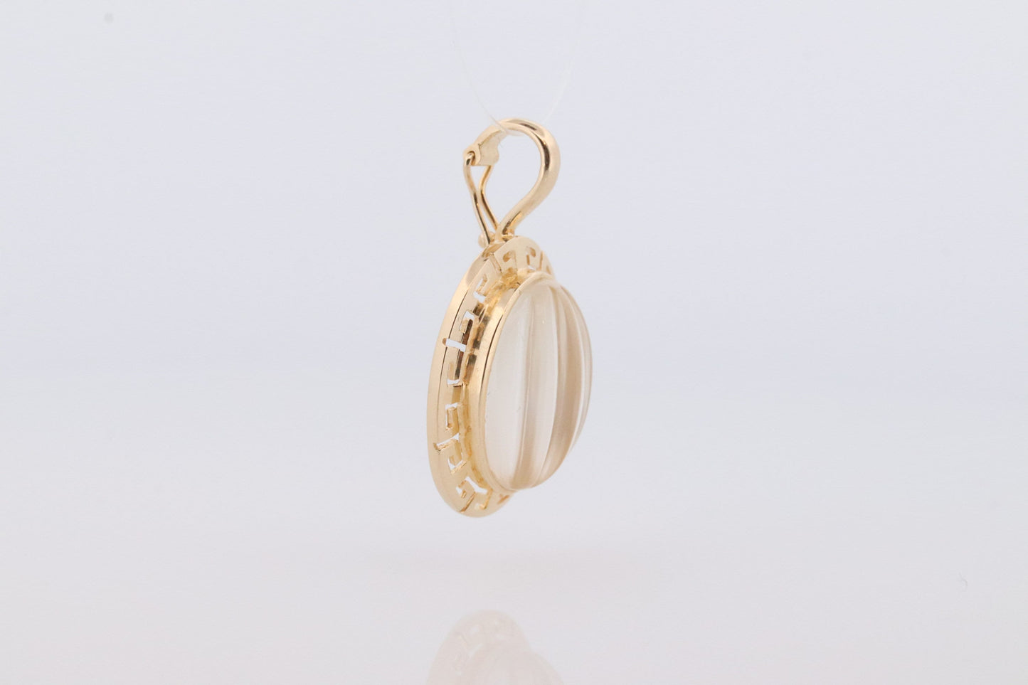 14k Carved Pendant. White Clear Quartz Carved Pumpkin Pendant Charm. Large Carved Crystal Pendant. st(73)