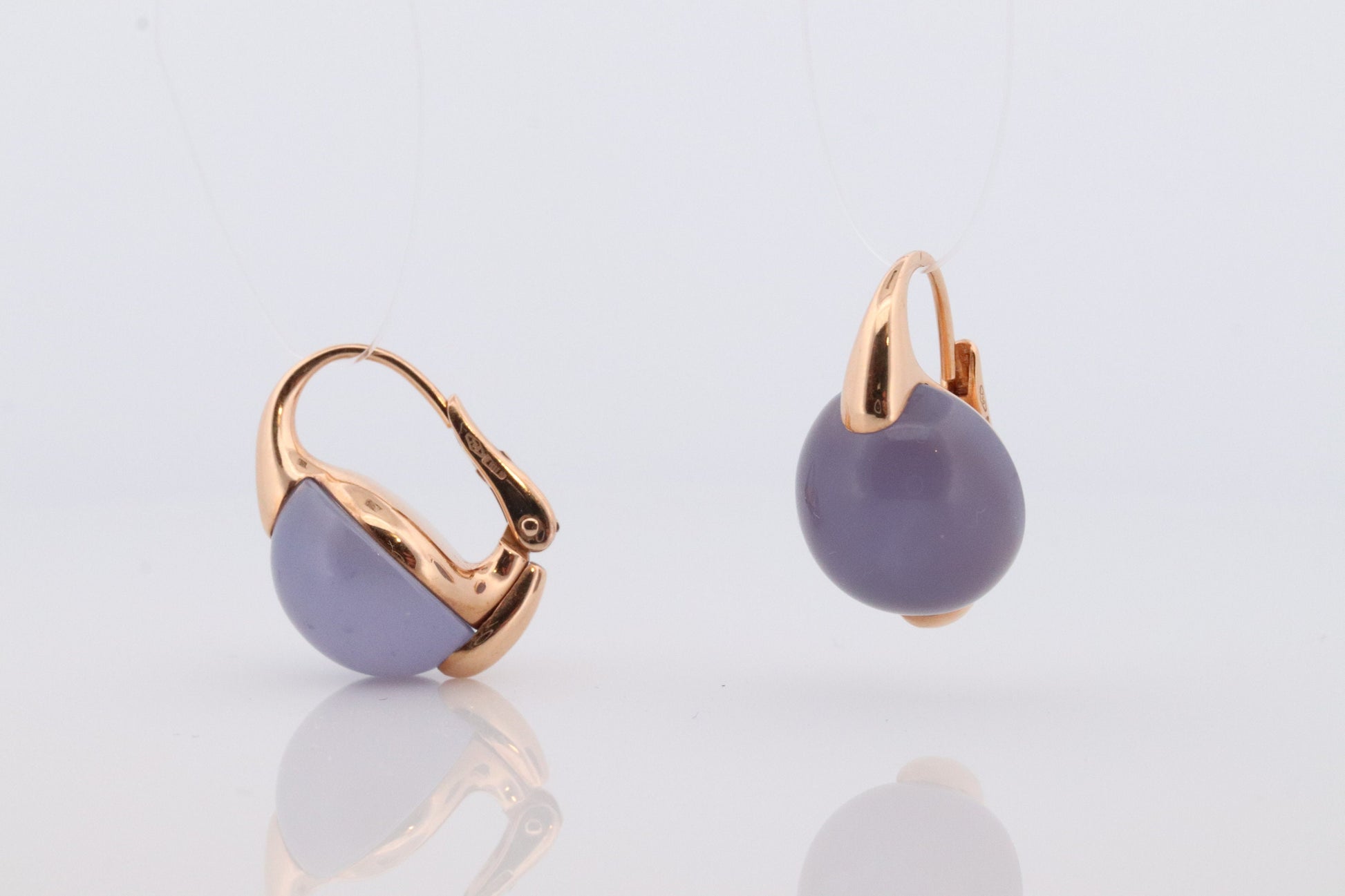 18k POMELATTO Earrings. 18k Rose Gold Pomellato Chalcedony LUNA collection. Chalcedinio Dangle earrings. st(10-06)