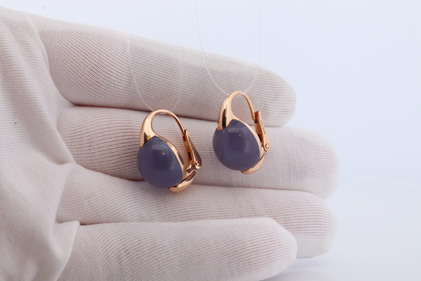 18k POMELATTO Earrings. 18k Rose Gold Pomellato Chalcedony LUNA collection. Chalcedinio Dangle earrings. st(10-06)