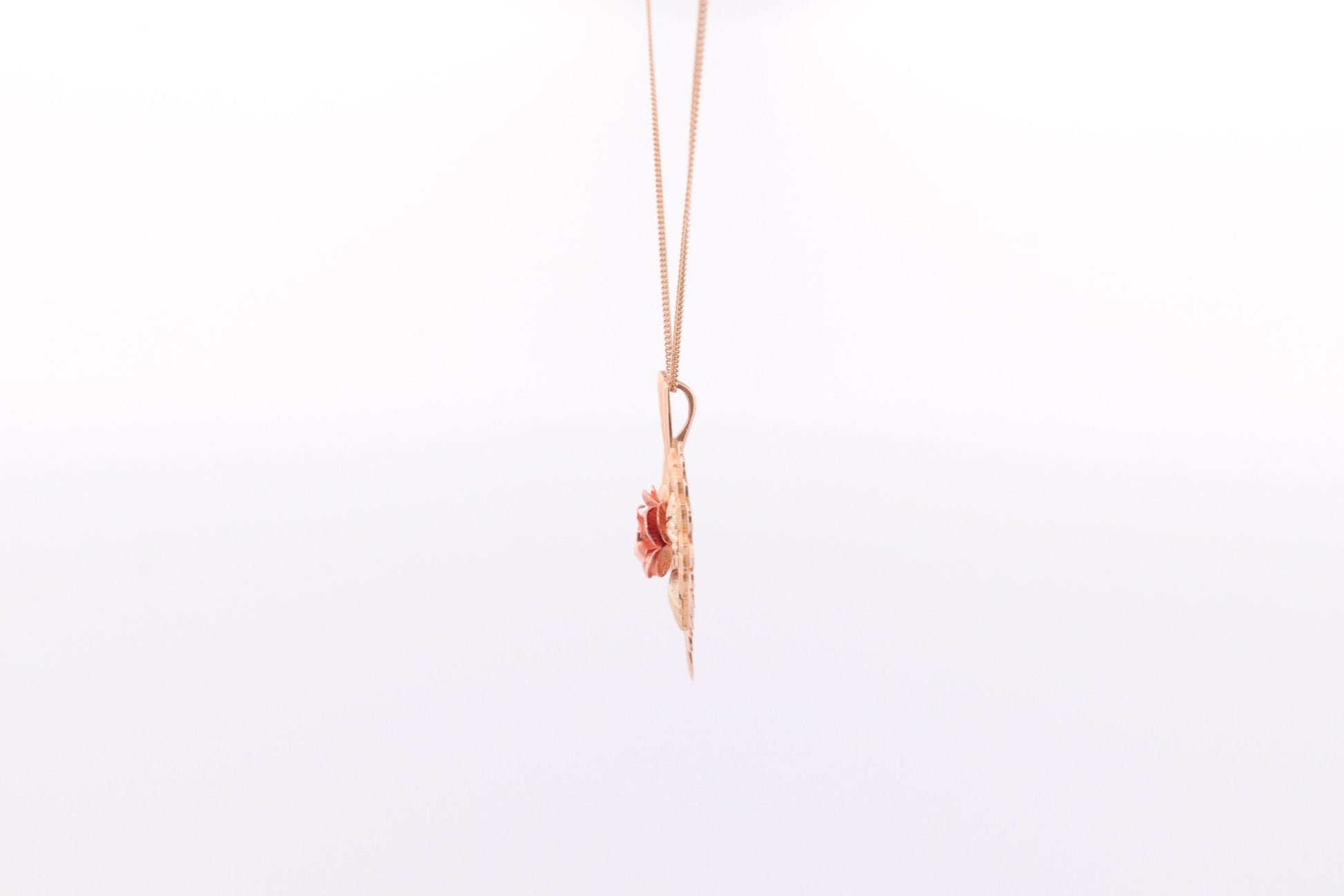 Black Hills Gold Heart Necklace. Large Open Filigree Heart with Rose. 10k multi tone Black Hills Gold. st(60)