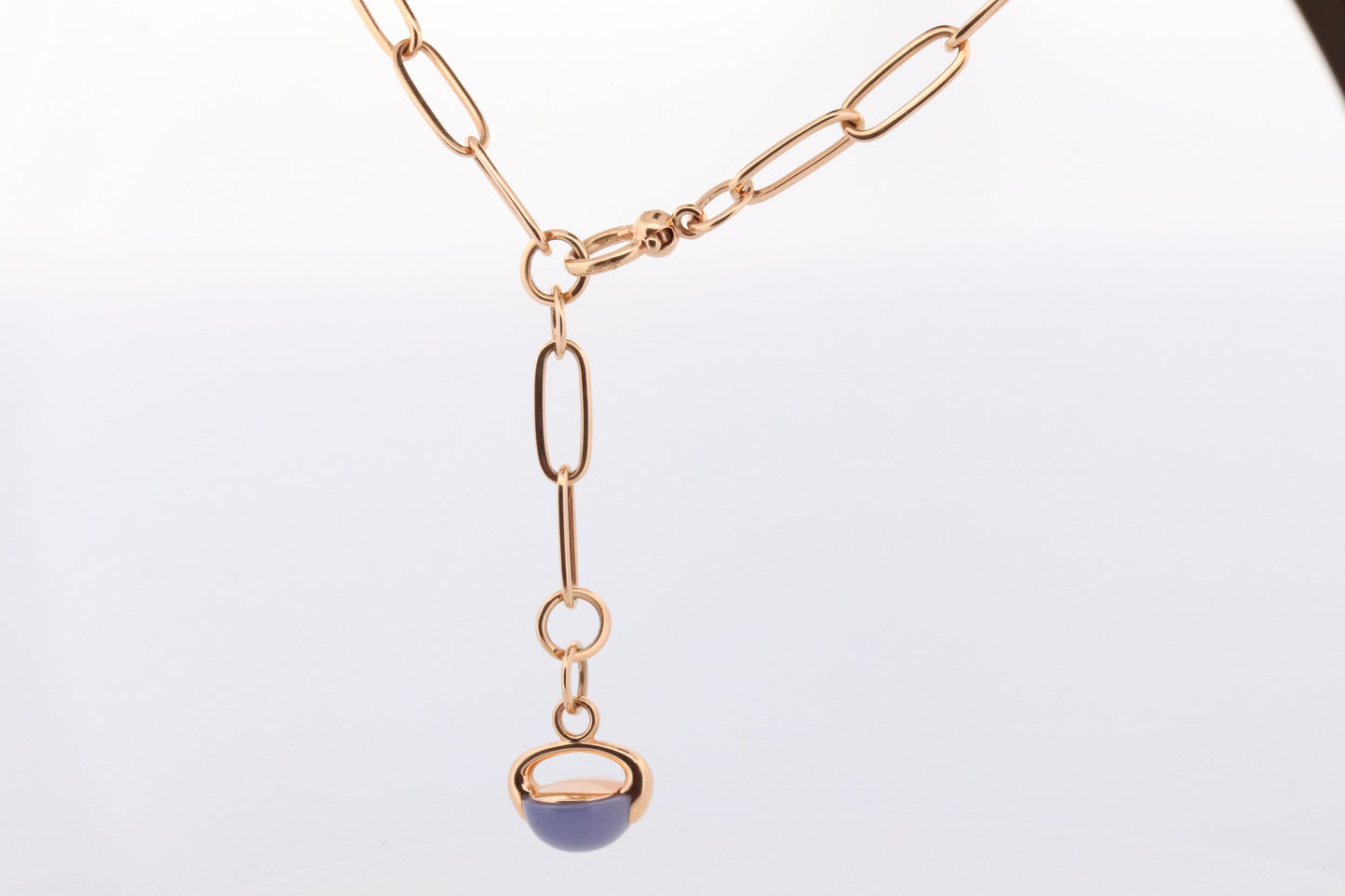 18k POMELATTO Necklace. 18k Rose Gold Pomellato Chalcedony LUNA collection. Chalcedinio Dangle Pendant Necklace.