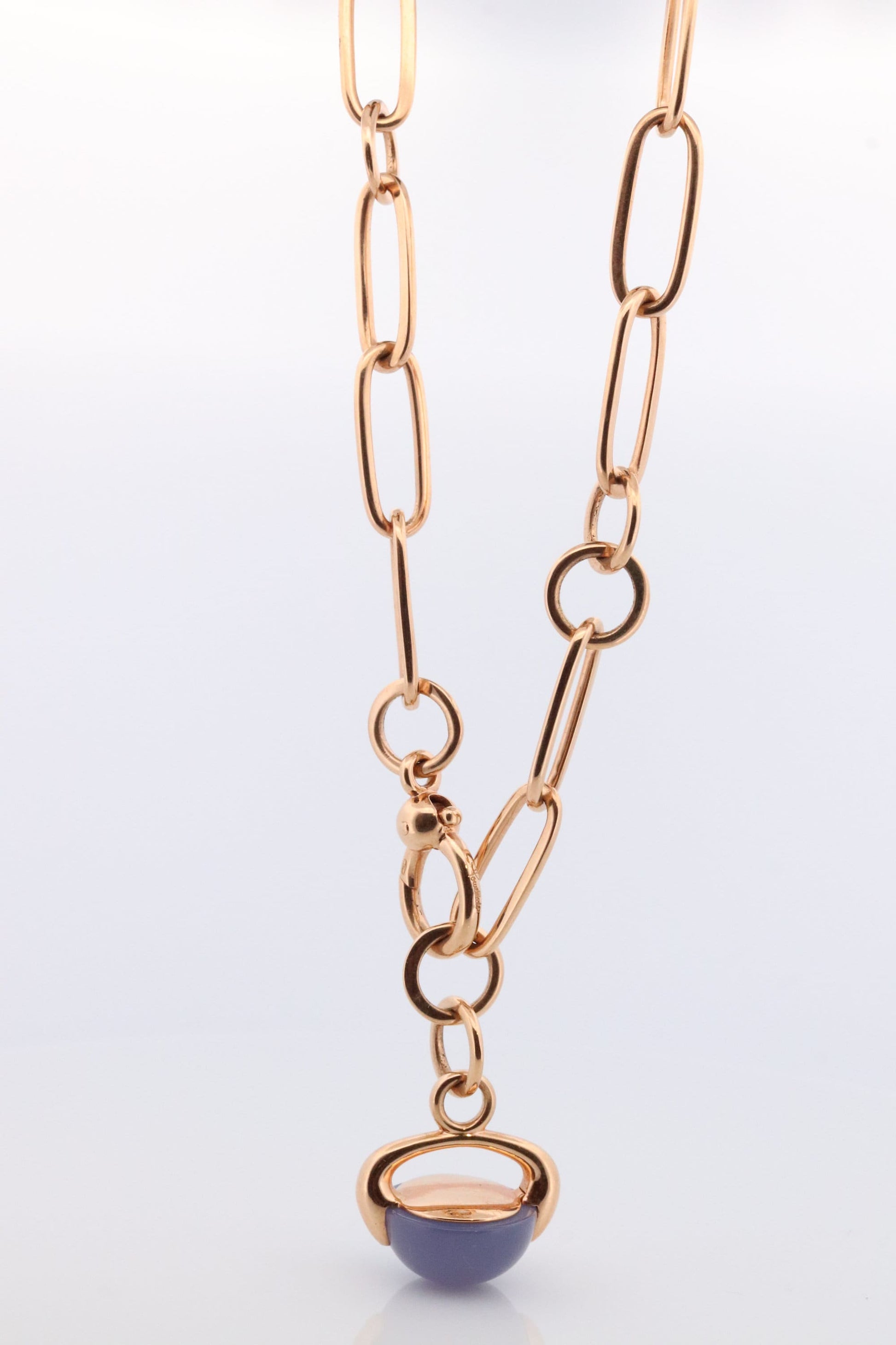 18k POMELATTO Necklace. 18k Rose Gold Pomellato Chalcedony LUNA collection. Chalcedinio Dangle Pendant Necklace.