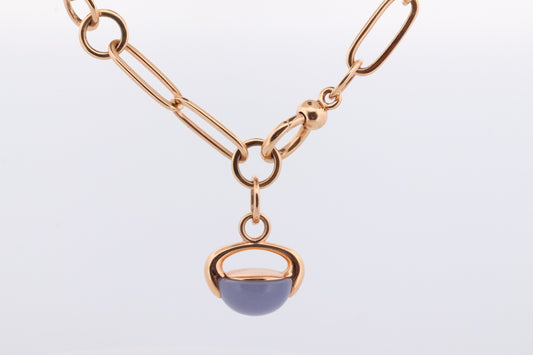 18k POMELATTO Necklace. 18k Rose Gold Pomellato Chalcedony LUNA collection. Chalcedinio Dangle Pendant Necklace.